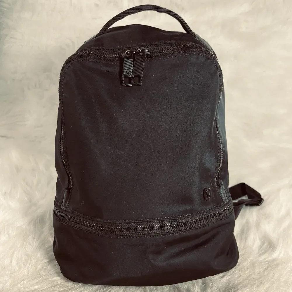 Lululemon Black Nylon Backpack Small Travel Gym Bag Shoe Compartment